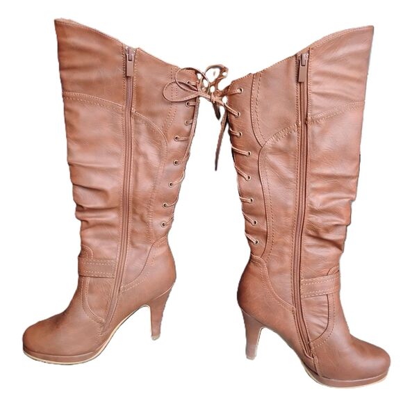 Top Moda Women's Size 5 Brown Faux Leather Heeled Boots- NWOT - Picture 5 of 10